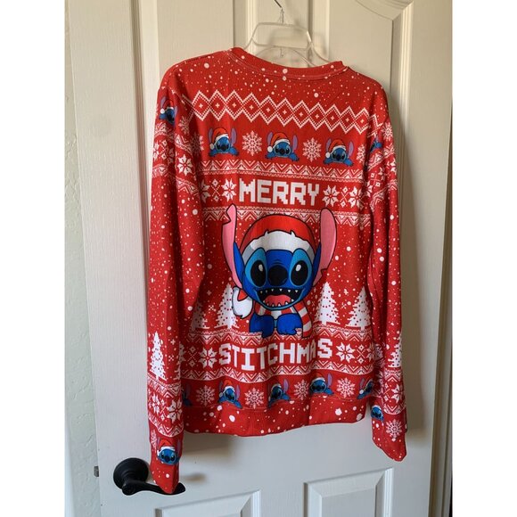 Disney Stitch Merry Stitchmas Red Holiday Sweater Crewneck Pullover L Christmas - Picture 2 of 2